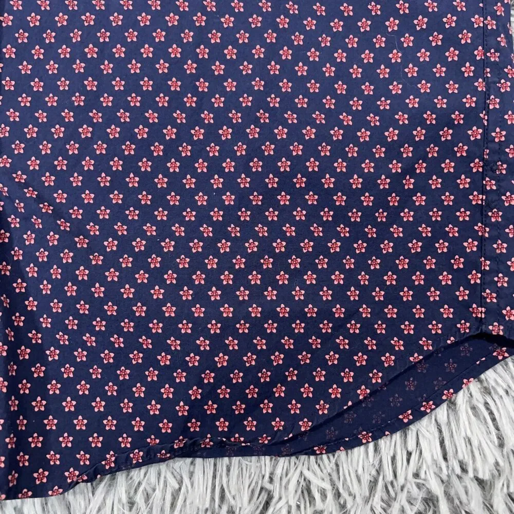 J Crew Adult Shirt Large Tall Blue Red Button Up Floral Stretch Classic Mens